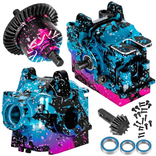 Aluminium Transmission Gearbox Upgrades Part for 1/10 Slash/Rustler/Stampede/Jato VXL 4X4 4WD,XO-1,RC Front Rear Gearbox & 37T Differential Gear,#6880#6881,Colorful(Blue Pink Tone) - color: Colorful(blue Pink Tone)- (Upgrades)