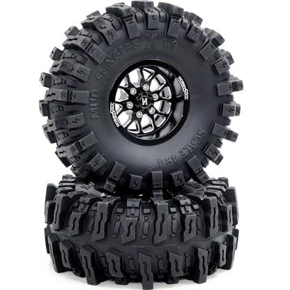 -10.5mm Negative Offset 1.9 Beadlock wheels and tires, 4.85'' Tall Mud Slingers X T8 1.9 Tires and Wheels set For 1/10 Crawler SCX10 TRX4 Upgrades,HS701549 - color: Black