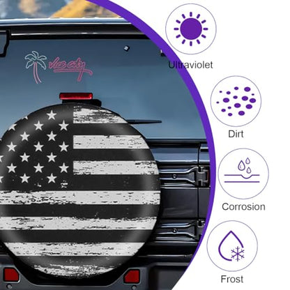 Car Spare Tire Cover, 15Inch Dustproof Waterproof American USA Flag Vehicle Spare Wheel Protectors, All Around Soft Auto Tough Tire Storage Protection, Universal for SUV RV Truck (Black/White) - size: 15Inch Black White Flag