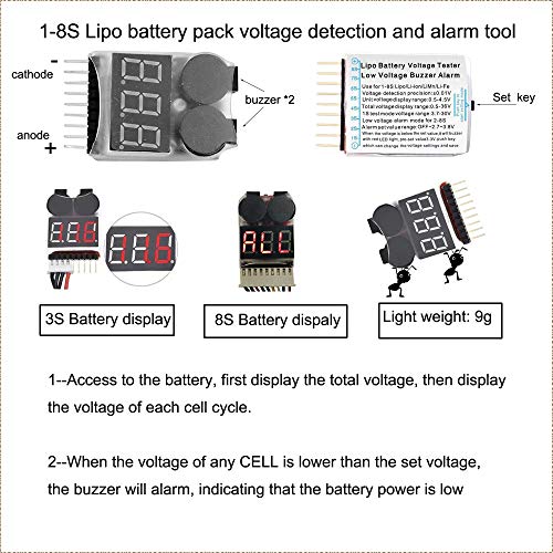 1-8s Lipo Battery Voltage Tester Low Voltage Buzzer Tester for RC Lipo Battery Pack