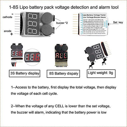 1-8s Lipo Battery Voltage Tester Low Voltage Buzzer Tester for RC Lipo Battery Pack