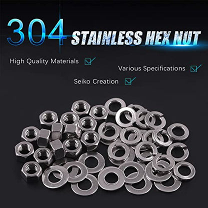 Swpeet 60Pcs Metric 304 Stainless Steel M10 Hex Nuts and M10 Flat Washers with Split Lock Washers Assortment Kit, Coarse Thread Hexagon Nut for Home Automotive Shop Use - size: M10 Hex Nuts & Washers