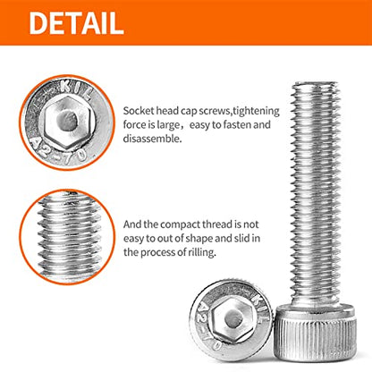 M6 x 30mm 35mm 40mm 45mm 50mm Hex Socket Head Cap Screws Bolts 304 Stainless Steel Metric Machine Allen Hex Drive, Fully Threaded, Assortment Kit 50PCS - size: M6 x 30/35/40/45/50mm (50PCS)