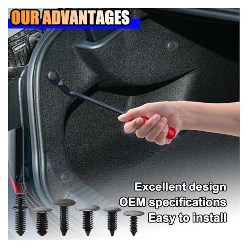 146PCS Auto Body Shield Retainer Fastener Clip Assortment Kit, 6 Popular Sizes Nylon Fenders Bumper Clips with Fastener Remover, Blind Rivets Double End Xmas Tree Retainer Rocker Moulding Clips