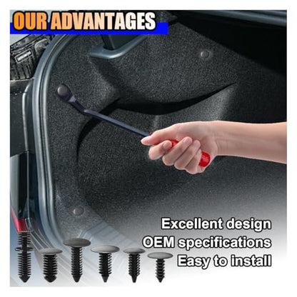 146PCS Auto Body Shield Retainer Fastener Clip Assortment Kit, 6 Popular Sizes Nylon Fenders Bumper Clips with Fastener Remover, Blind Rivets Double End Xmas Tree Retainer Rocker Moulding Clips