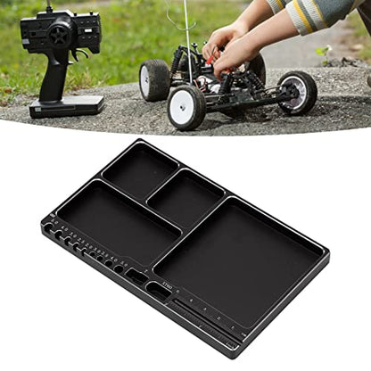 Magnetic Screw Tray Aluminum Alloy Magnetic Parts Tool Tray Adsorption Tool for RC Model Toy Repair Mat Bandejas - color: Black