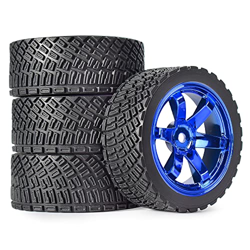 4PCS 65mm RC Rally Car Rubber Tires and 6-Spokes Wheel Rims 12mm Hex Compatible with 1/10 RC On-Road Rally Racing Car HSP Tamiya Sakura HPI WR8 HSP TT02 WLtoys (Blue) - color: Blue