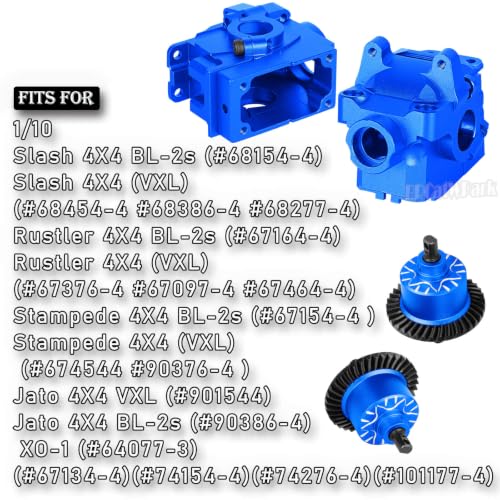 Aluminium Transmission Gearbox Upgrades Part for 1/10 Slash/Rustler/Stampede/Jato VXL 4X4 4WD,XO-1,RC Front Rear Gearbox & 37T Differential Gear,Replace #6880#6881,Navy Blue - color: Navy Blue - (Upgrades)