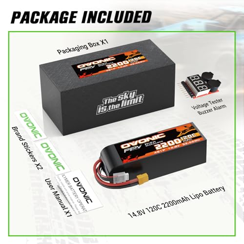 OVONIC 4s Lipo Battery 120C 2200mAh 14.8V Lipo Battery with XT60 Connector forRC FPV Racing Drone Quadcopter(with Lipo Voltage Checker)