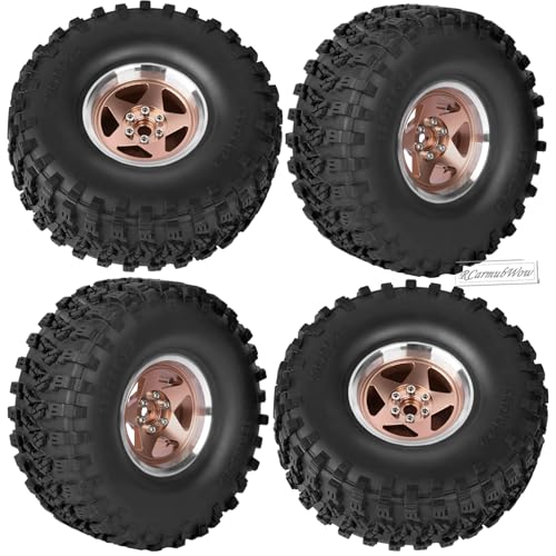 RC 2.2"" Beadlock Wheels and Tires for 1/8 1/10 RC Crawler SCX10 III 90046 TRX4 D90,2.2in Beadlock RC Rims 2.2in RC Beadlock Tires,4pcs,Bronze, Bronze(4pcs) - color: Bronze(4pcs)
