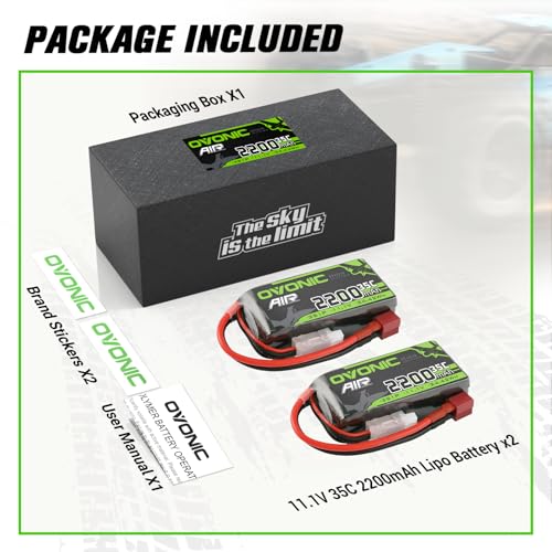 OVONIC 3S 11.1V Lipo Battery 2200mAh 35C Max to 70C Deans Connector - 2 Pack 3S Short Packs Batteries with Hyper Power for RC Car Vehicles RC Boat Drone Airplane Quadcopter Helicopter FPV (2 Packs)