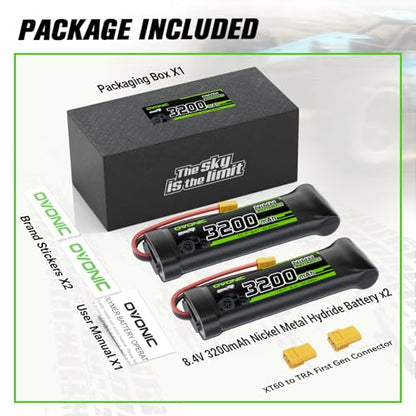 OVONIC 8.4V Flat NiMH Battery 3200mAh 7 Cell RC Battery with XT60 and TRA Connector