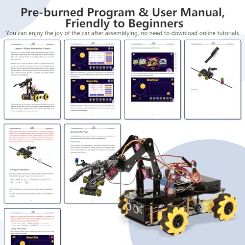 ACEBOTT 5DOF Smart Robot Arm Car Kit, 4WD Remote Control Car Compatible with Arduino/Python/Blockly Programming Project/STEM Education/Science Coding Kit for 12+ Teens and Adults Unique Gifts - color: Yellow