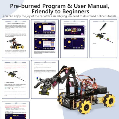 ACEBOTT 5DOF Smart Robot Arm Car Kit, 4WD Remote Control Car Compatible with Arduino/Python/Blockly Programming Project/STEM Education/Science Coding Kit for 12+ Teens and Adults Unique Gifts - color: Yellow