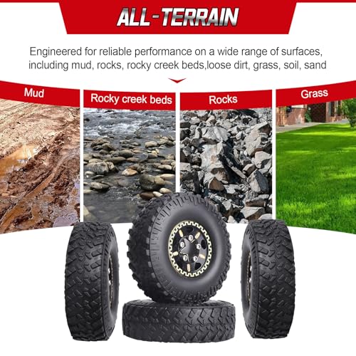 HobbyPark Brass 1.0 Beadlock Wheels and Tires for TRX4M Upgrades Axial SCX24 1/24 RC Crawler Replacement Parts, Set of 4 (Type E) - style: Type E