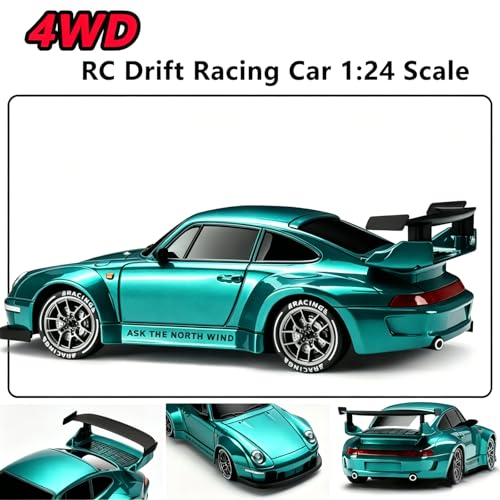 RC Drift Car, 1:24 Scale Remote Control Vehicle with LED Lights,Drifting Tires＆Two Batteries, Racing Sports Toy Idea Gift for Adults Boys Girls and Kids (Lake Blue) - color: Lake Blue