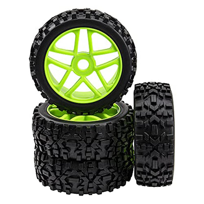 17mm Hub 4.52''OD Rubber Tires & Plastic Wheel Rim with Foam Compatible with 1/8 Scale Arrma Python HSP Redcat Kyosho ExceedRC Traxxas Losi HPI XTR Badlands Off-Road RC Buggy (Green)