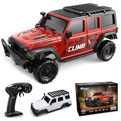 1:43 Scale RC Crawler, HB-R43 Mini 4WD Off-Road RC Jeep Car RTR for Adults Hobby Gifts Toys (Red) - color: Red