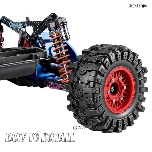 Rc Wheels and Tires Set for 1/10 Slash 2WD 4×4 4WD,Senton,Axia1,Redca t,Rc4w d,Detachable Replacement Running on Off-Road Tire,on-Road Tire w/12mm/14mm/17mm Hex,Soft Tires Plastic Rim,Red - color: Red (1/10)