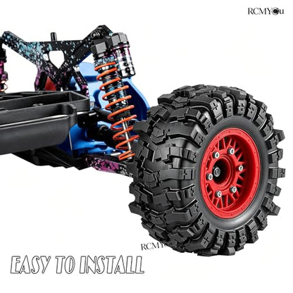 Rc Wheels and Tires Set for 1/10 Slash 2WD 4×4 4WD,Senton,Axia1,Redca t,Rc4w d,Detachable Replacement Running on Off-Road Tire,on-Road Tire w/12mm/14mm/17mm Hex,Soft Tires Plastic Rim,Red - color: Red (1/10)