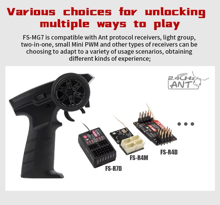 HTLNUZD Flysky FS-MG7 RC Transmitter 7 Channels Professional 2.4GHz Digital System with FS R7D Receiver for RC Car Crawler, Buggy, Cars and Boat
