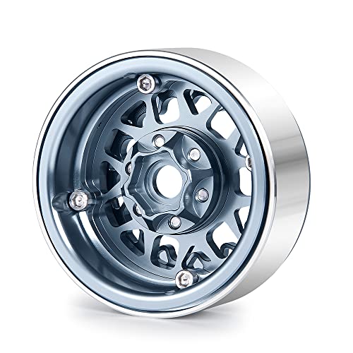 RCLIONS 1.9" Beadlock Wheels Aluminum Rims for AXIAL SCX10 TRX4 1/10th RC Crawler Truck Car (Titanium) - color: Titanium