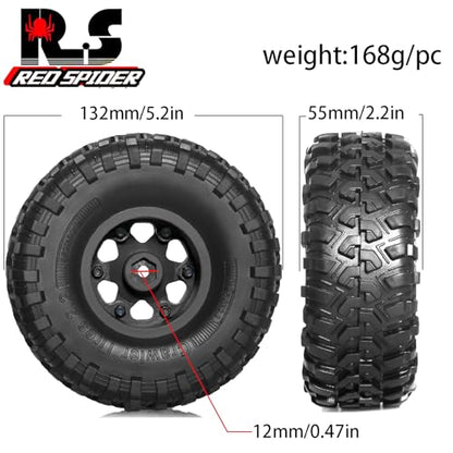 REDSPIDER 2.2 Beadlock Wheels and Tires（4pcs）Plastic wheels with lightweight design，All terrain tires.for 1:10 RC Axial SCX10 Canyon Trail 105Rims TRX4 TRX6(Green)