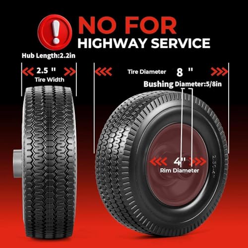 2.50-4" Tire and Wheel Assembly, 2PCS | 5/8" Bushing,2.2" Offset Hub,Tubeless,2.50x4 Lawn Mower Tires with Rim,For Zero Turn Lawn Riding Mower Golf Carts
