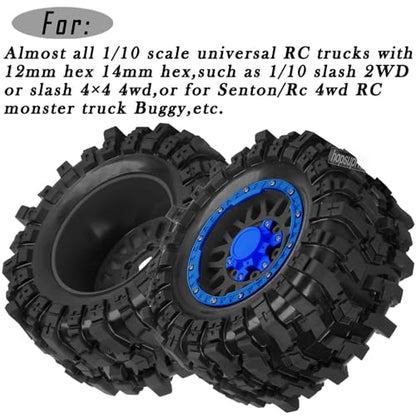 12mm/14mm/17mm RC Truck Wheel Tires for 1/10 Rustler Stampede Hoss,Granite Vorteks Big Rock,Axia 1 L0si Red cat Rc 4wd,Hard Plastic RC Truck Tires,RC Monster Truck Car Wheels,4PCS Navy Blue - color: Navy Blue&black