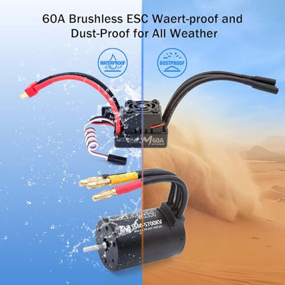 Surpass Hobby RC Brushless Motor ESC Combo M3650 5700KV Brushless Motor and 60A ESC Combo Set fit 2S Battery for 1/10 Remote Control Cars Trucks Off-Road Vehicle - size: 5700KV, style: 3650 motor+60A esc