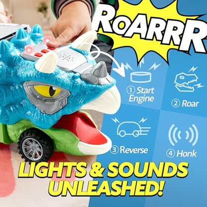 JOYIN 13 in 1 Dinosaur Toys for Kids 3-5, Triceraptor Dinosaur Truck with 12 Pull Back Cars, Birthday Gifts Toys for 3 4 5+ Year Old Boy, Transport Carrier Truck for Toddlers 3-4 Years - style: Triceratops Truck
