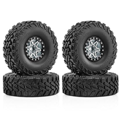 1.9" Beadlock Wheels and Tires 121mm (4.75in) for TRX4 SCX10 1/10 RC Crawler Upgrade Parts (Titanium-3., 4Pcs) - color: Titanium+P tires