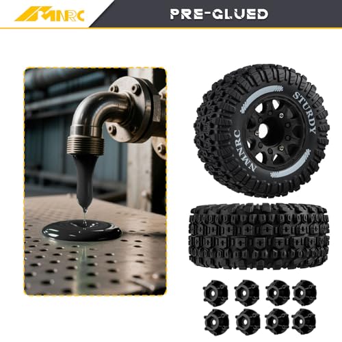 Pre-Glued Plastic RC Wheels and Tires 12MM 14MM 17MM Hex Compatible with Arrma Axial RC4WD Redcat Slash 2WD 4X4 Senton Short Course Truck Upgrades Part Black - color: Black