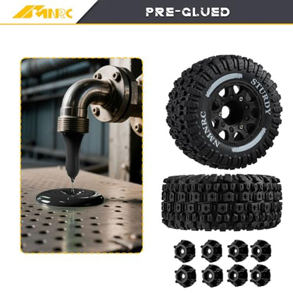 Pre-Glued Plastic RC Wheels and Tires 12MM 14MM 17MM Hex Compatible with Arrma Axial RC4WD Redcat Slash 2WD 4X4 Senton Short Course Truck Upgrades Part Black - color: Black