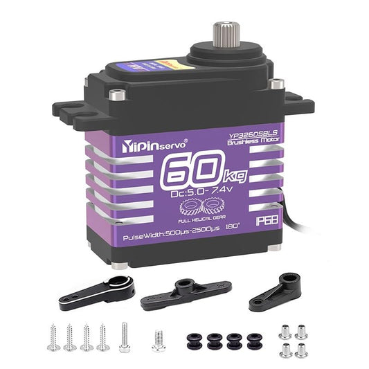 Digital Servo Motor, 60KG High Torque, 5.0-7.4V Brushless, Metal Gear with Servo Arms (360 Degree) - style: 360 Degree