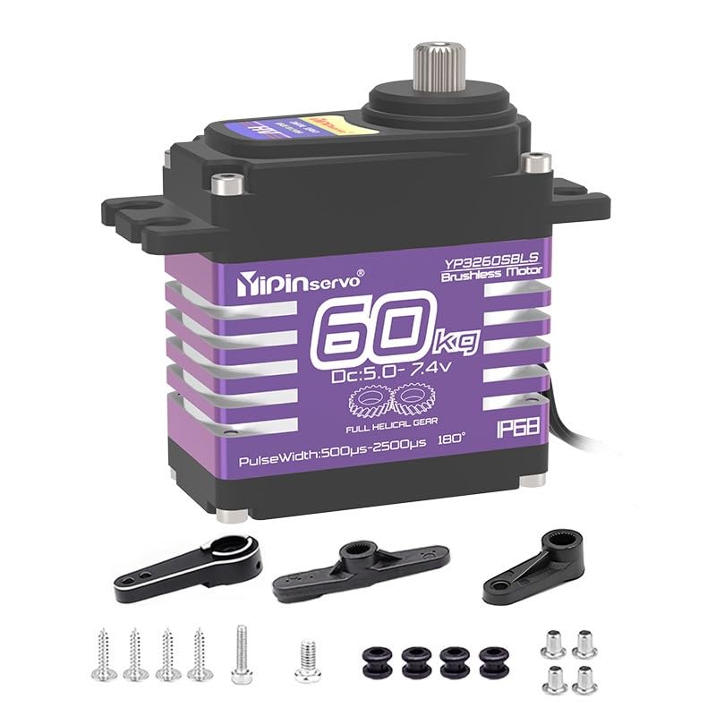 Digital Servo Motor, 60KG High Torque, 5.0-7.4V Brushless, Metal Gear with Servo Arms (360 Degree) - style: 360 Degree