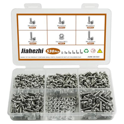 530Pcs M2.5 304 Stainless Steel Metric Micro Screws Nuts Assortment | M2.5x4/5/6/8/10mm Sizes, Phillips Pan Head, Fully Threaded Kit for Arduino, RC Models, Electronics, DIY Projects - size: M2.5x4/5/6/8/10- 530 Pcs