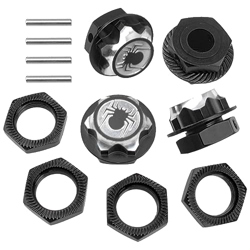 17mm Wheel Hex Cover Lock Anti-Skid Dust Nut & 17mm Wheel Hex Hubs Tires Adapter Compatible with Traxxas HPI HSP Losi Axial Kyosho Tamiya Redcat Himoto 1/8 RC Car (Black) - color: Black