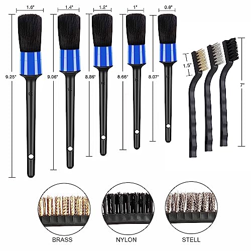 HMPLL 10pcs Detailing Brush Set, Blue | Multi-Purpose Car Detailing Brushes for Cleaning Car Interior, Exterior, Engine, Leather - color: blue