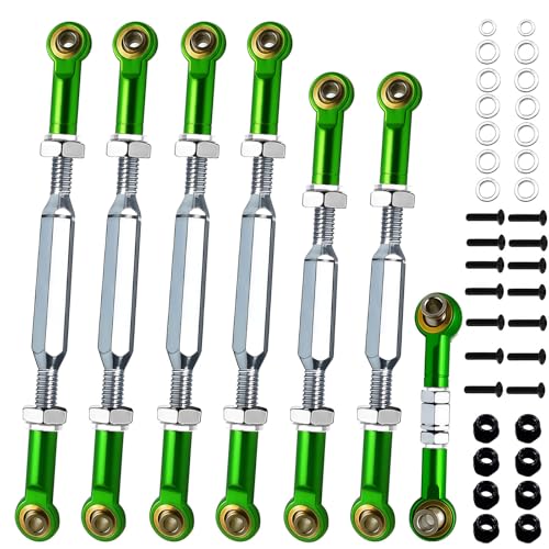 Stainless Steel Turnbuckles Compatible with 1/10 Traxxas Slash Rustler Hoss,Adjustable Tie Rods Set with Wrench & Spacers for Stampede Bandit,7PCS Upgrade Steering Links,Green - color: Stainless Steel & Green