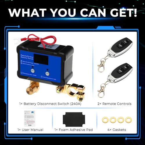 Phone App 12V 24V 36V Battery Disconnect Switch Car Kill Switch Remote | Remote auto shut-off side post 75 battery protector to prevent drain and improve security for cars trucks and SUVs