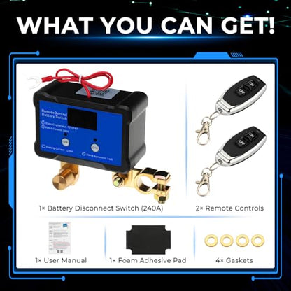 Phone App 12V 24V 36V Battery Disconnect Switch Car Kill Switch Remote | Remote auto shut-off side post 75 battery protector to prevent drain and improve security for cars trucks and SUVs
