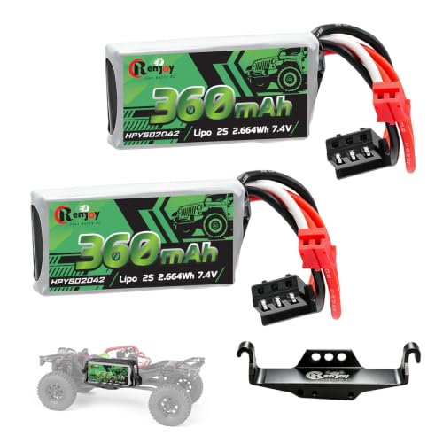 2PCS 7.4V Lipo Battery 2S 360mAh PH2.0 Plug Rechargeable Lithium Battery with RC Battery Aluminum Side Plate for RC Axial SCX30 Upgrade Crawler Car Trucks - color: 2pcs 360mAh, w/ battery tray