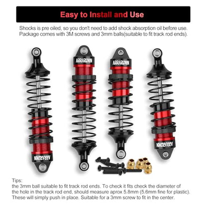 4PCS 1/10 RC Car Shocks Front & Rear Shock Absorber Damper Assembled Set | Compatible with 1:10 Scale Traxxas Slash/Rustler/Stampede/Hoss VXL 4x4 2WD Replacement Parts#5862 (Black Red) - color: Black Red