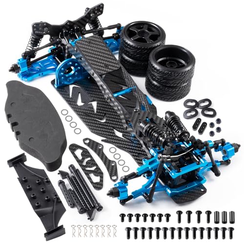 MORLORDY Alloy Metal & Carbon Fiber RC Chassis Frame Kit for Sakura D5 Standard or MINI MR 1/10 RC Flat Road Drift Car, with 4Pcs Wheels Tires Set & Shocks (Sakura D5 Standard + MR) - color: Sakura D5 Standard + Mr