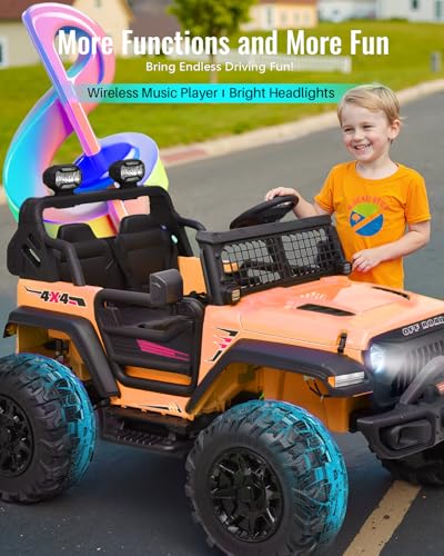Blitzshark 24V MAX Ride-on Truck 2 Seater, 4WD Kids Electric Vehicle | XXL Battery Powered Car, with 480W Ultra Powerful Motor, 7AH Battery, Remote Control, Full-Metal Suspension& Sticker, Golden - color: Golden