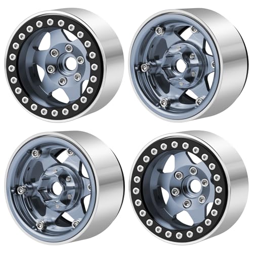 4PCS Aluminum 1.9" Beadlock Wheels Rims for Axial SCX10,TRX4 D90 1/10 RC Crawler Car Accessories Upgrades Parts - color: Titanium