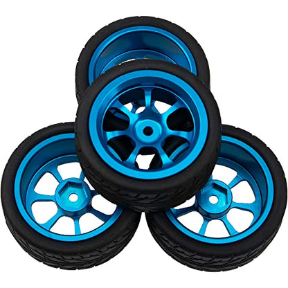 Metal Wheel Rims 12mm Hex Hub & OD 2.56" Rubber Tires Compatible with Tamiya HPI Kyosho HSP Redcat Exceed RC 1/10 On-Road Touring Car WLtoys 1/14 144001 (Dark Blue)