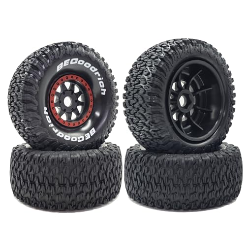 1/7 1/8 RC Short Course Truck Wheels 17mm Hex and Tires OD 5.31" Off Road Tyres for 1:7 1:8 Scale Buggy Truck Car TRAXXAS UDR FS Atom ARRMA Mojave 6S EXB YK4072 DF7 TB7 Upgrades 4PCS (Red) - color: Red