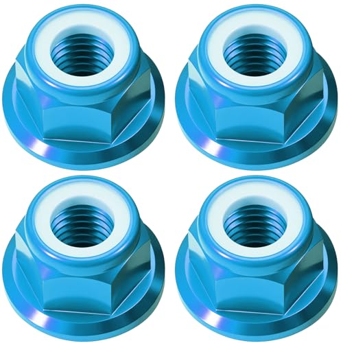 4Pcs M4 Flange Nuts Aluminum, M4-0.7mm Hex Flange Nylon Insert Lock Nuts for 1/10 Scale RC Car Traxxas Slash 4x4 2WD Stampede VXL Rustler VXL HPI Redcat Axial Racing Truck Buggy Crawler Wheels - color: Sky Blue, size: 4Pcs